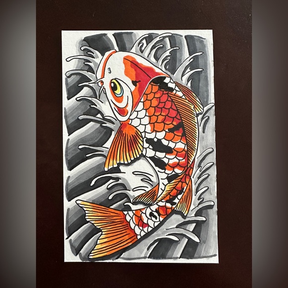 Copic Ink Marker  5x7 Inch Japanese Koi Fish Traditional Tattoo Style Orange - Picture 1 of 1